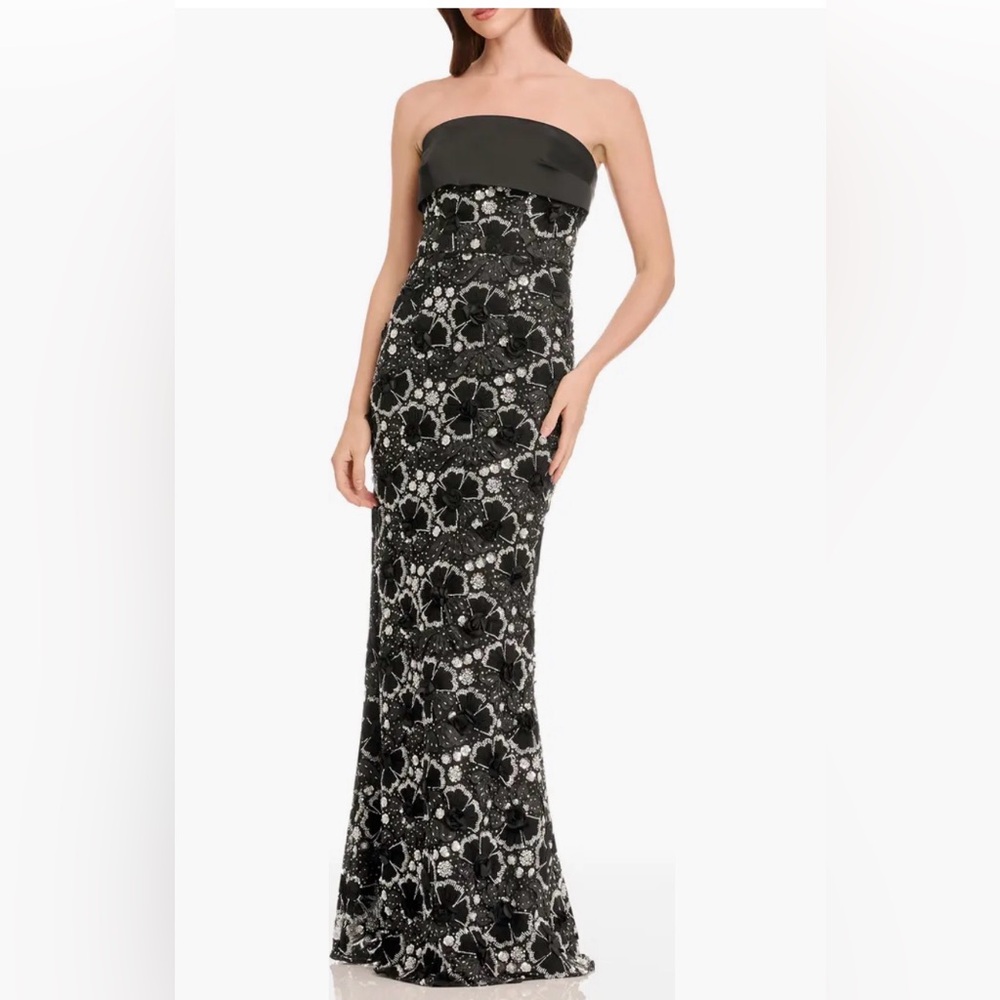 New Dress the Population- Shay Beaded Floral Strapless Black Dress - Size XS